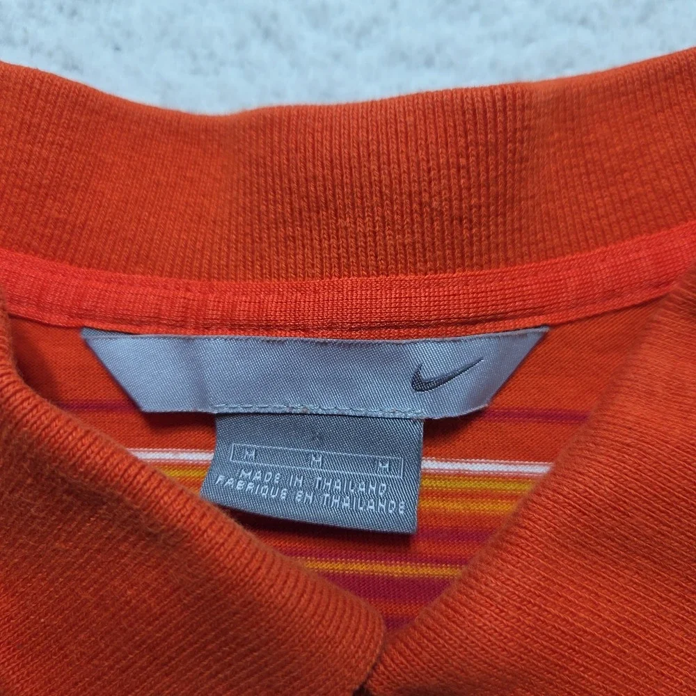 Y2K Nike Polo Mens Medium Short Sleeve Yellow Swoosh Orange Striped
